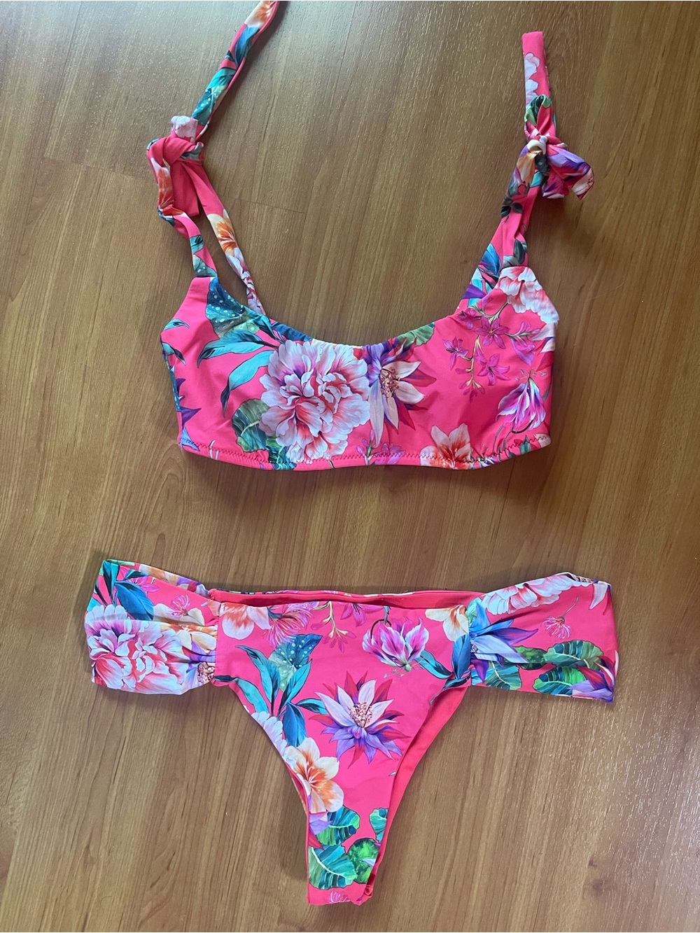 Calzedonia Floral Tie-Shoulder Bikini Set in Hot Pink